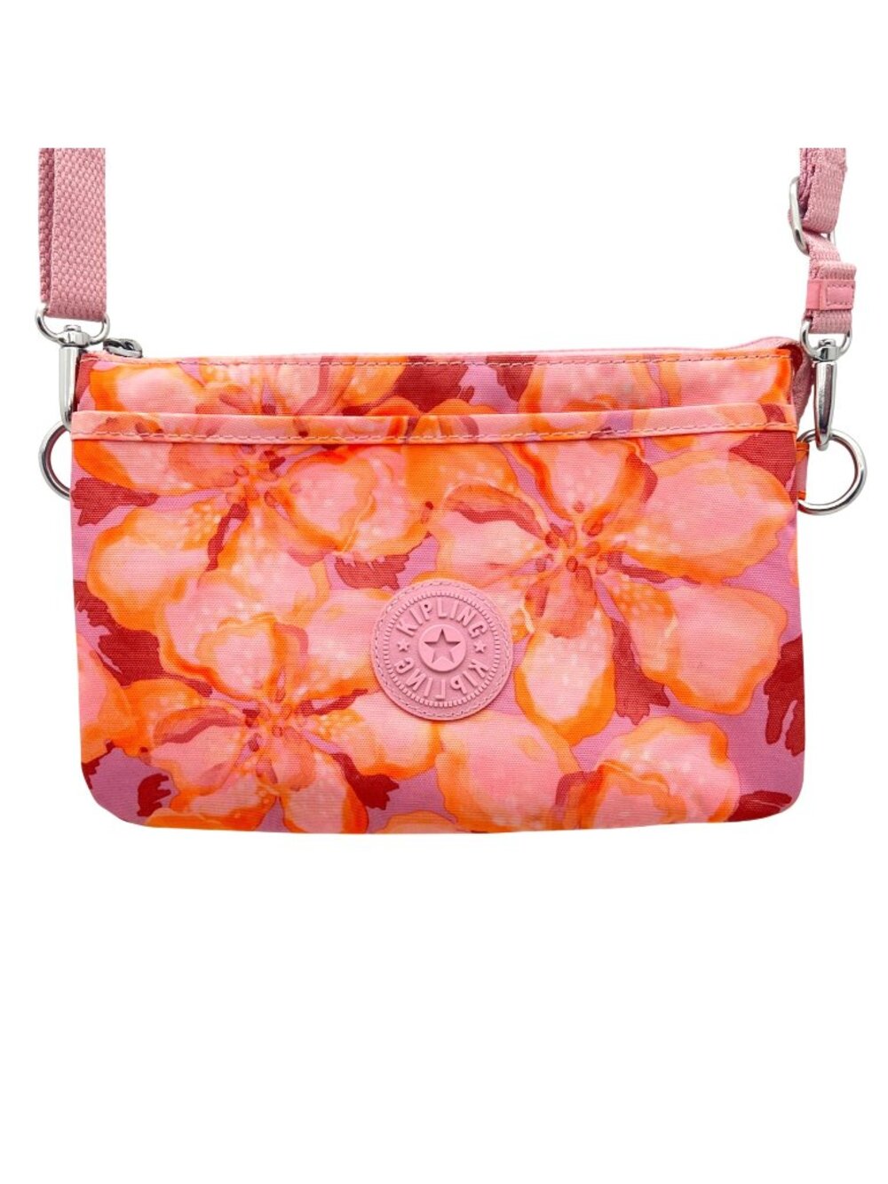 Kipling Live Light Floral Crossbody Bag Adjustable Removable Strap Pink Orange